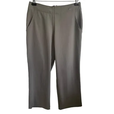 Nike Women Golf Pants S Petite Khaki Tapered Leg Pockets Back Zip Dry Fit Sport