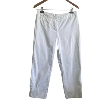Talbots Women Curvy Cotton Pants Size 10 White High Rise Beachy Coastal Casual