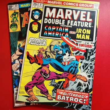 Marvel Double Feature #9 1975, Marvel Super Action Avengers #33 1981 VG