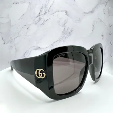 Gucci Sunglasses Black Oversized Mask Gold GG Authentic