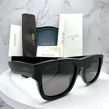 Gucci Sunglasses Black Square Gold Letter Logo 100% Authentic