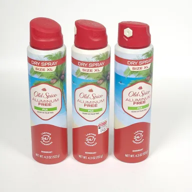 3 Old Spice Refresh Fiji Palm Tree Scent Dry Deodorant Body Spray 4.3oz ea