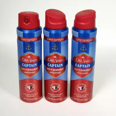 3 Old Spice Captain Antiperspirant Dry Spray Scent Of Bergamot 4.3oz Exp 12/24 +