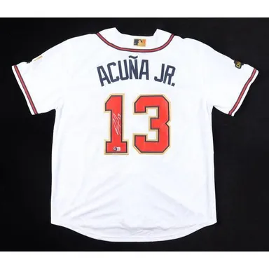 Ronald Acuna Jr. Signed Jersey With 2021 World Series Patch (Beckett)