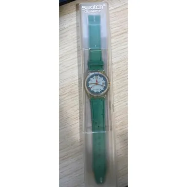 Vintage Swatch watch "Spades" GK152 new old stock in original case. leather band