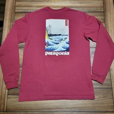 Patagonia LS Burgundy Unisex Tee Japanese Painting - Size Small