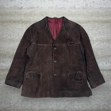 Vintage Suede Leather Jacket Mens L Mocha Brown Lined 90s