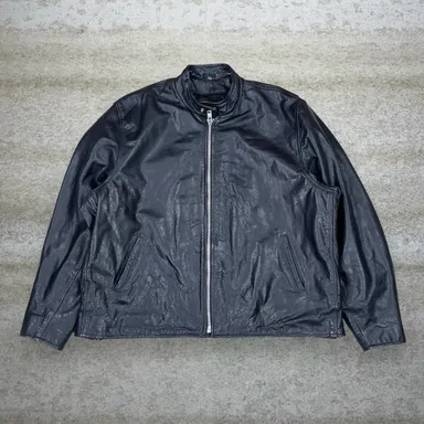 Vintage Genuine Leather Jacket Mens 3XL Jet Black Biker 90s