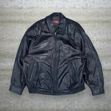 Vintage Genuine Leather Jacket Mens 2XL Jet Black J Park Collection Biker 90s