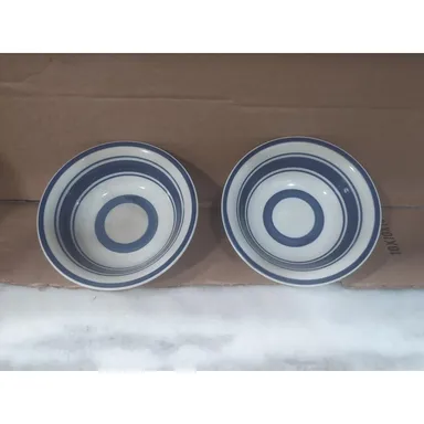 Royal Norfolk Blue Bands Stoneware Bowl Set, Salad Cereal Soup Bowls, 7", Two