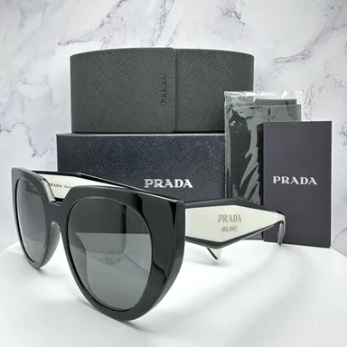 PRADA Black White New Gold Logo Sunglasses Authentic