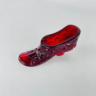 Fenton Unmarked Ruby Red Glass Slipper Shoe Figurine 3” Small
