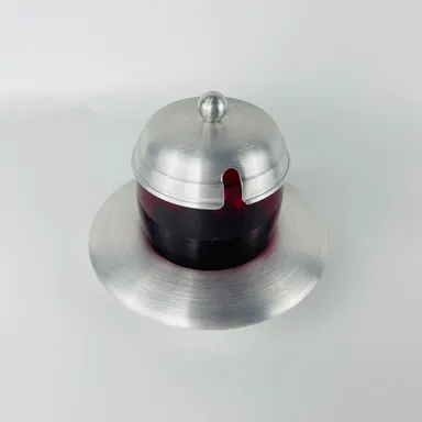 Ruby Red Aluminum Vintage Condiment Jelly Dish with Lid