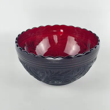 Anchor Hocking Ruby Red Glass Scalloped Bowl 5 1/8 x 2 5/8”