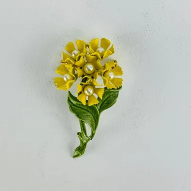 Yellow Flower Vintage Brooch Pin 2 1/2”