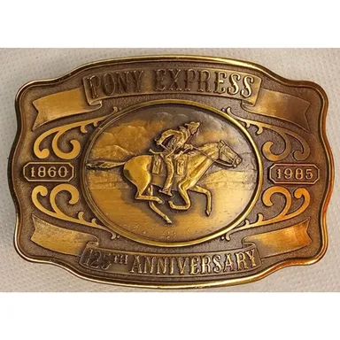 125th Anniversary Pony Express Solid Jeweler's Bronze Belt Buckle #0112