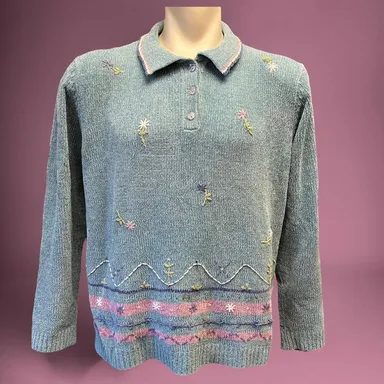 Vintage Alfred Dunner Womens Plus Size 1X Sweater Thread Design Cottage Teacher