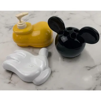 3 Pc Mickey Mouse Disney Bath Set Soap Holder, Soap Dispenser, Toothbrush Holder