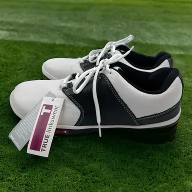True Tour Linkswear Spikeless Golf Shoes Black/White Mens T3-0002-080 Sz 8 NIB