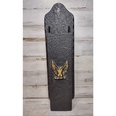 Vintage Cast Iron Metal Gold Eagle Long Match Safe Holder Fireplace American