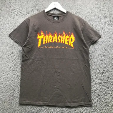 Thrasher Magazine T-Shirt Mens Medium Short Sleeve Crew Neck Graphic Gray Yellow