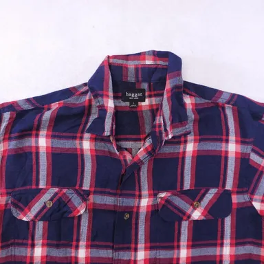 Haggar Tartan Flannel Casual Button Up Shirt Mens Size Large L Blue Red
