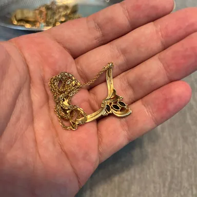 Estate Sapphire Diamond V Necklace 14k Gold Necklace