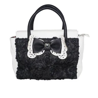 Betsey Johnson Black & White Floral Ruffle Bow Handbag