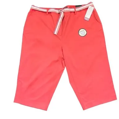 St. John’s Bay Women’s Pink Stretch Crop Striped Belt & Buttoned Leg Detail