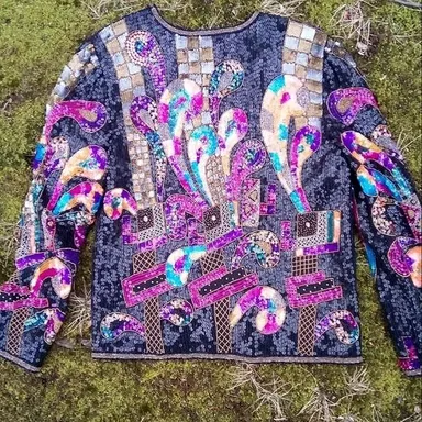 80s 90s 100% all over sequin blazer jacket L by Lawrence Kazar