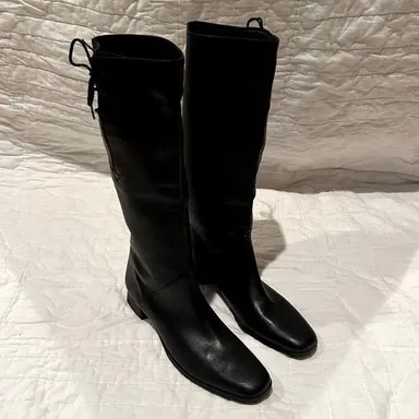 Davos Gomma Italian leather size 9 black pull on boot top lace NWOT
