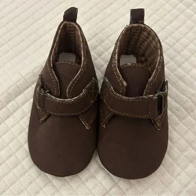 gap infant 6-12 month baby brown boots pull on Velcro close sueded feel EUC