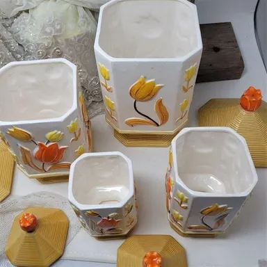 Vintage Floral Ceramic Canister Set Japan