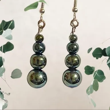 Hand Crafted Emerald Green Dangle Earrings Glass Bead Pierced Statement