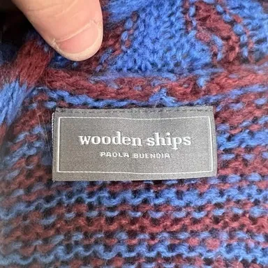 Wooden Ships Blue & Maroon Mohair & Wool Blend Loose Knit Cardigan S/M