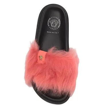 NIB - VERSACE Faux Fur Slide Sandal in Coral - Child Size 13