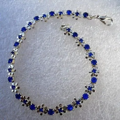 Floral Fashion Boutique Silver Blue Crystal Flower 7 1/2" inch Bracelet