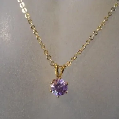 18 Kt GP Necklace with Lavender Cubic Zirconia Stone 18" Chain #FJW202