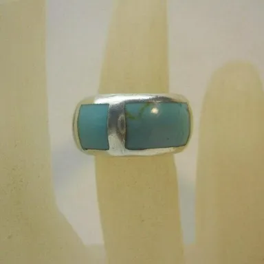 Crafted 925 Sterling Silver Turquoise Inlay Band Ring Sz 6