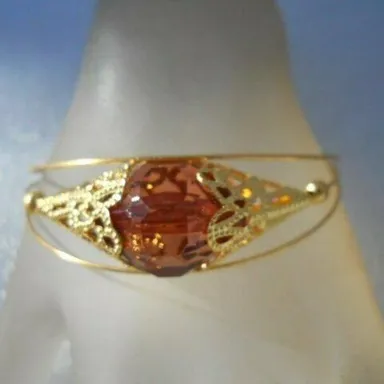 Gold Bangle Cuff Bracelet w/ Crystal Stone Fashion Jewelry