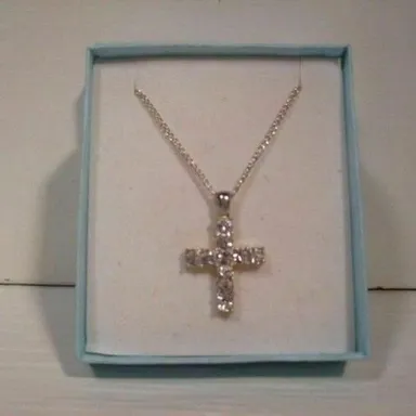 Beautiful Austrian Crystal Cross 10 Stone Crystal Silver Necklace with Chain