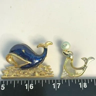 Vintage Navy Enamel Whale And Seal Brooches