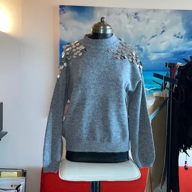 Knit-Co-Op grey soft with flared sleeved sweater with sequins polyester blend