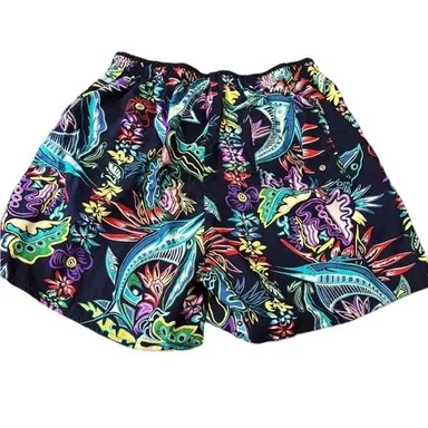 Newport Blue Swimming Trunks Vintage 90s Marlin Tropical Fish