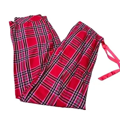 VICTORIAS Secret Plaid Flannel Pajamas Medium Red Pink