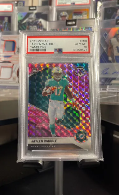 2021 PANINI MOSAIC JAYLEN WADDLE ROOKIE CAMO PINK PRIZM #308 RC - cheapest PSA 10 GEM MT