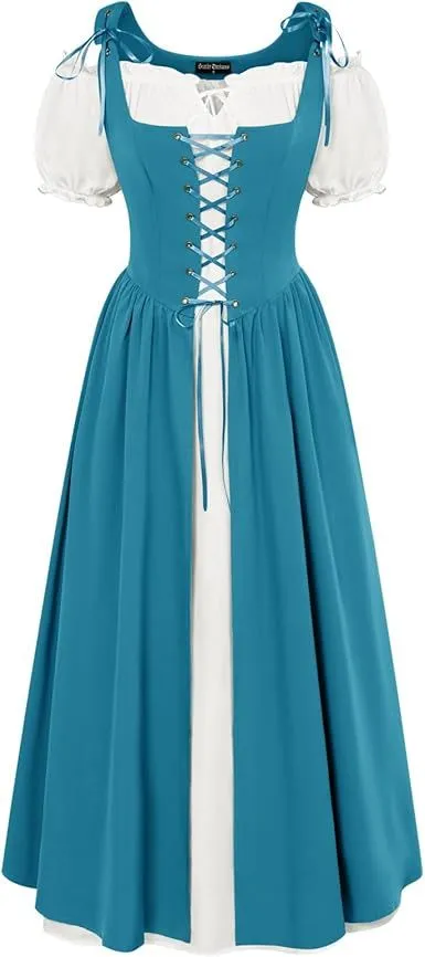 Scarlet Darkness Halloween Renaissance Costume Women Peasant Medieval Dress Short Sleeve Maxi Dresses with Pockets1