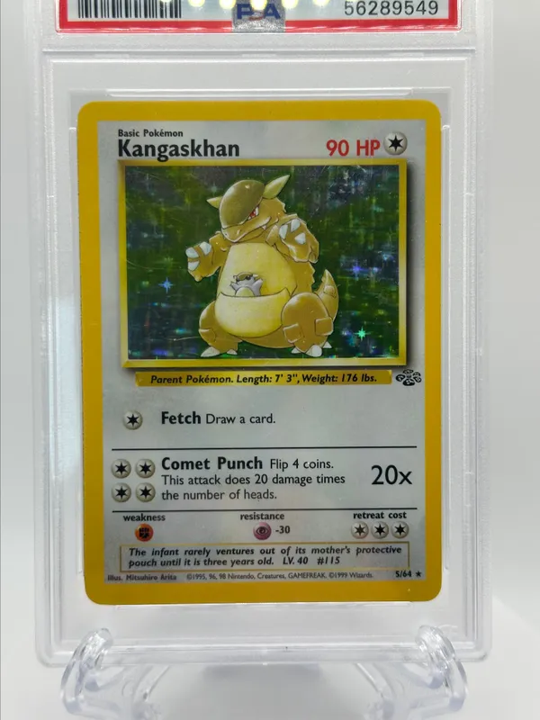 kangaskhan 1995 pokemon card (JU 5) - Jungle - German This attack does 20 damage times the number of heads 1999 Pokemon Kangaskhan Holo Jungle