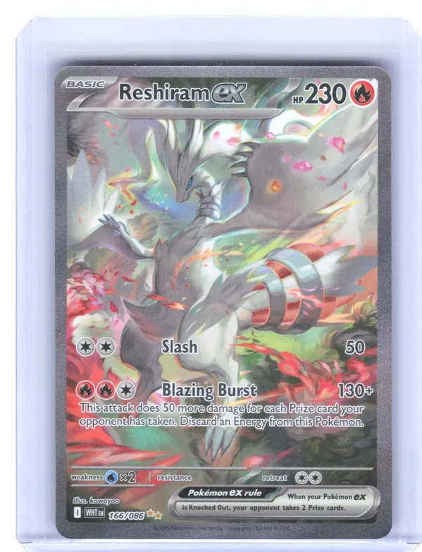 pokemon card mega reshiram N's 154 - Reverse Holofoil ME Ascended Heroes clear acrylic holder that perfectly accentuates the stunning visual design and character artwork Pokemon Mega Reshiram VMAX