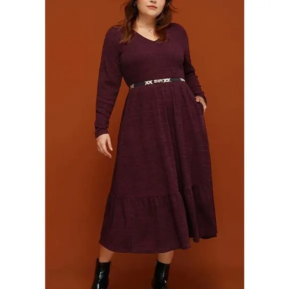 Bloomchic Solid V Neck Pocket Rib Knit Ruffle Hem Dress Burgundy Size 30 6X  NWT  Whatnot: Shop, Sell, Connect